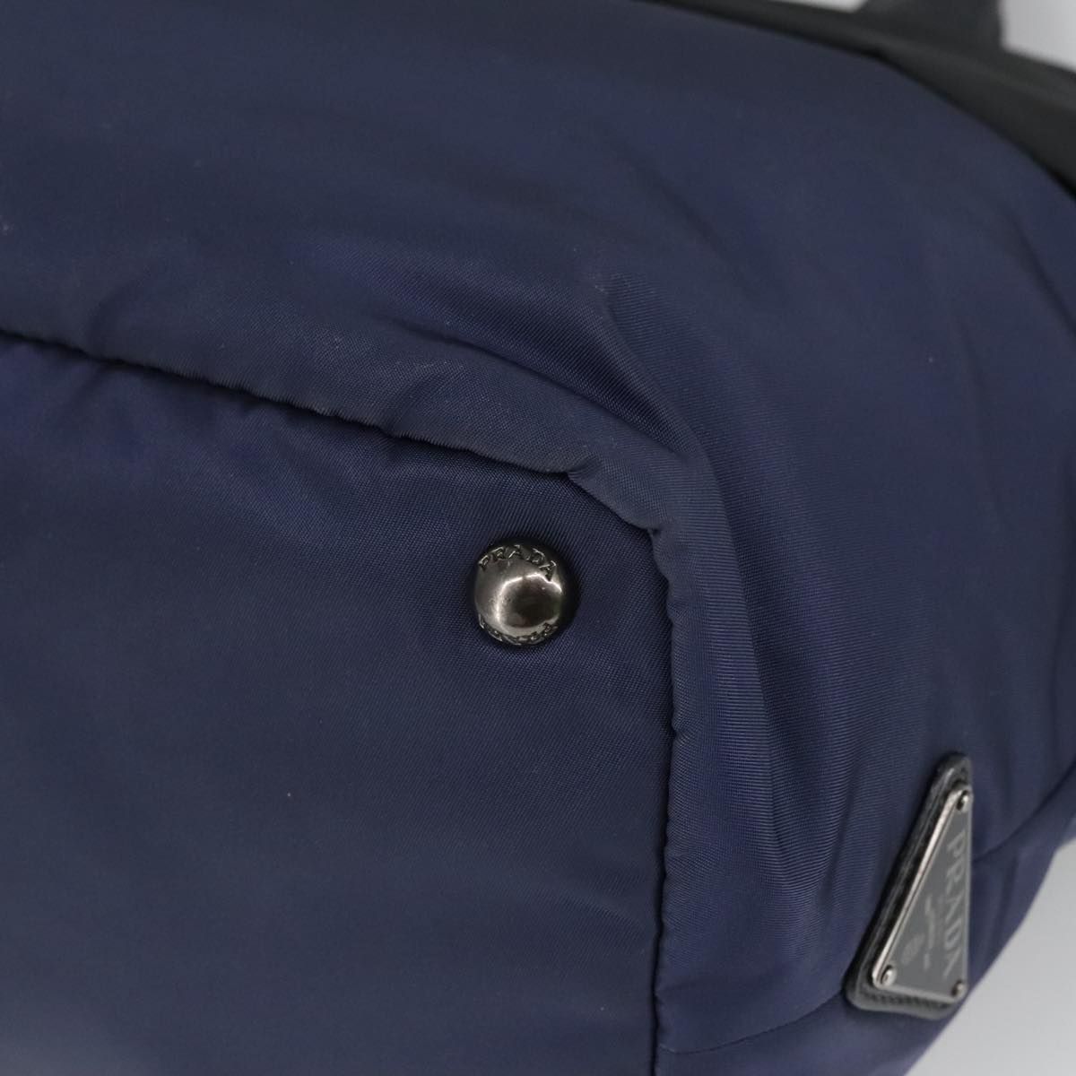 Prada Hand Bag Nylon Navy Silver Auth