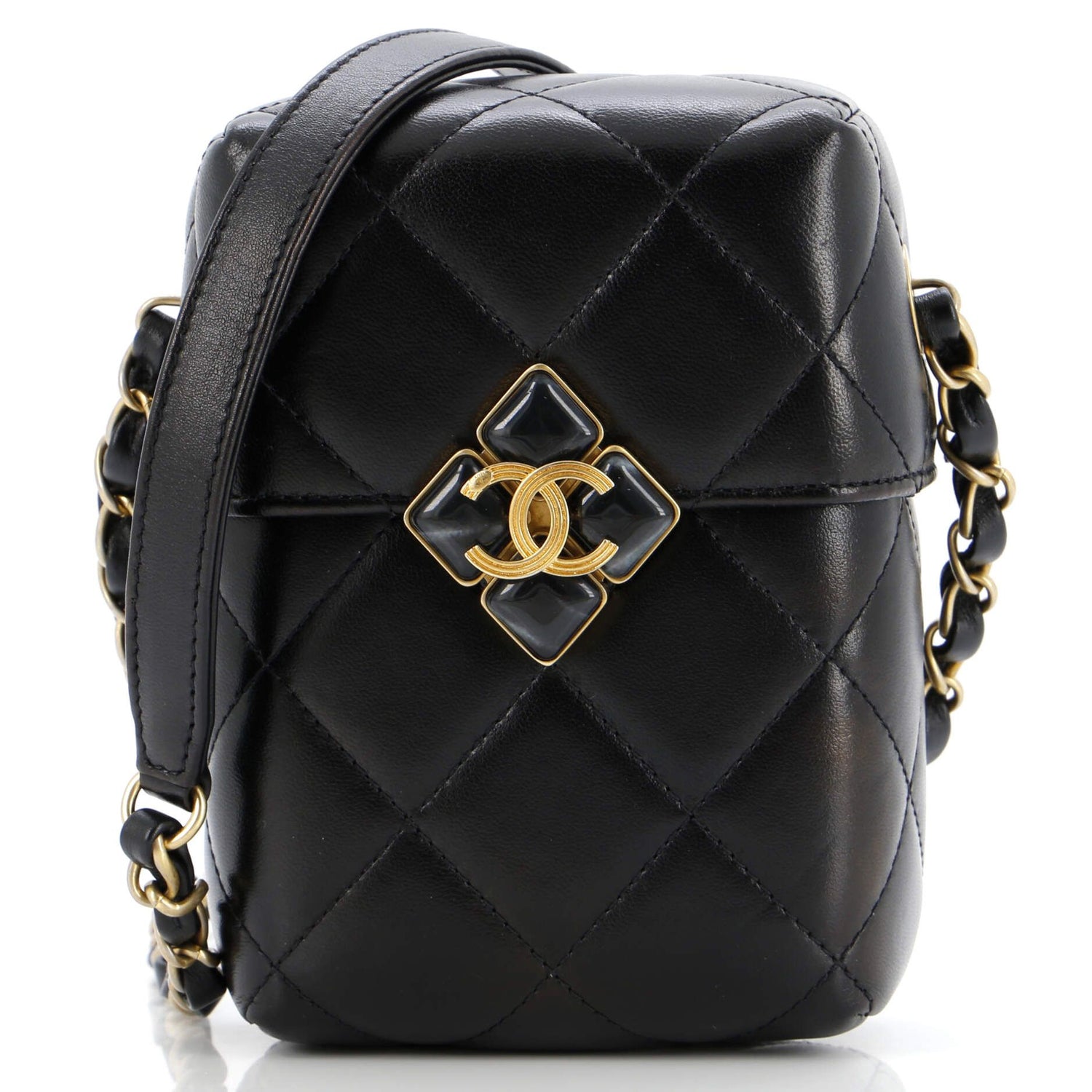 Chanel Diamond Lock Cc Phone Holder Crossbody Bag Quilted Lambskin Mini