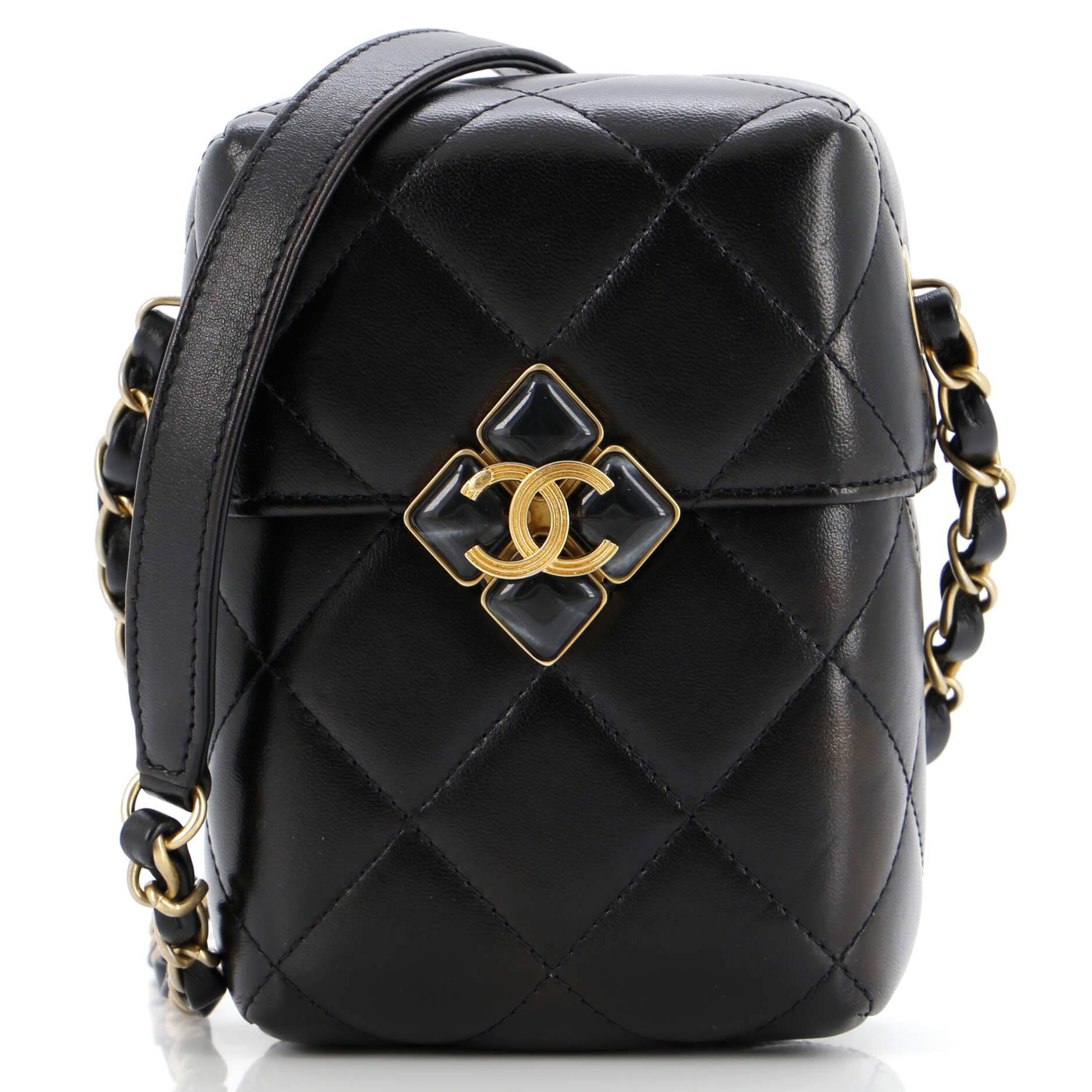 Chanel Diamond Lock Cc Phone Holder Crossbody Bag Quilted Lambskin Mini