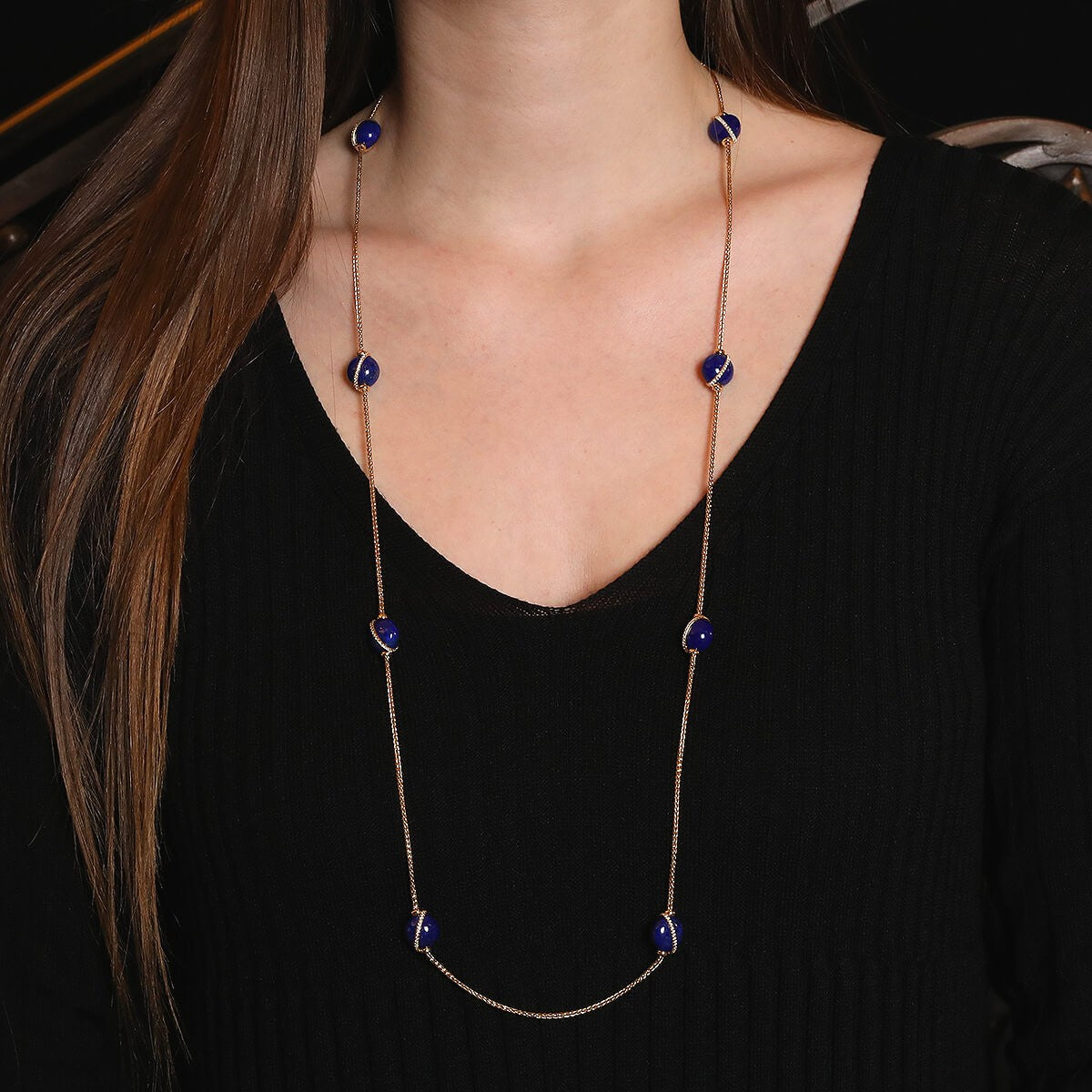 Fred Baie des Anges lapis lazuli, diamonds and gold necklace