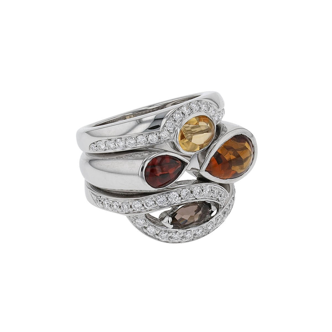 Fred diamonds, quartz, garnet and gold ring