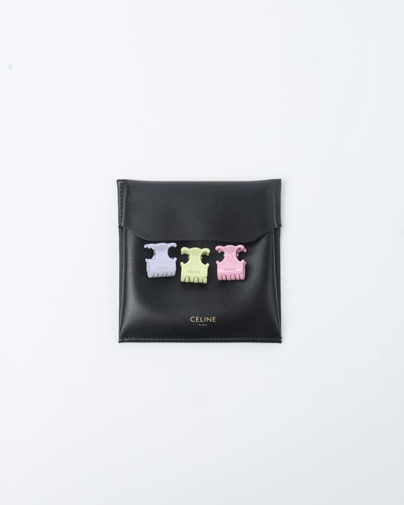 Celine Set Of 3 Triomphe Mini Steel Hair Claws