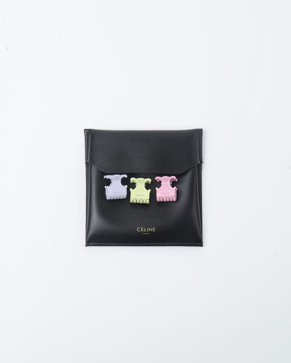 Celine Set Of 3 Triomphe Mini Steel Hair Claws