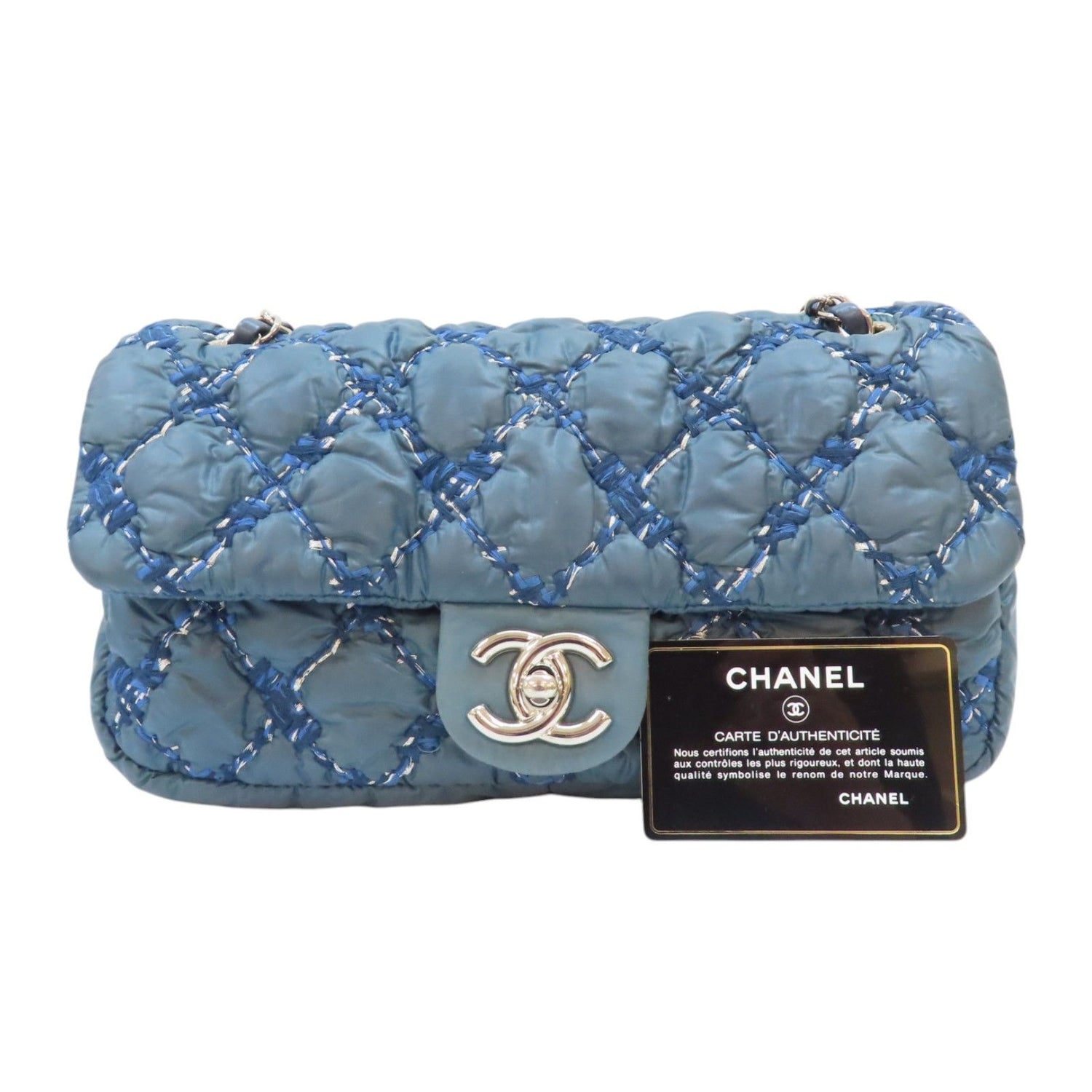 Chanel Matelasse Coco Mark Shoulder Bag Nylon Blue (discoloration)