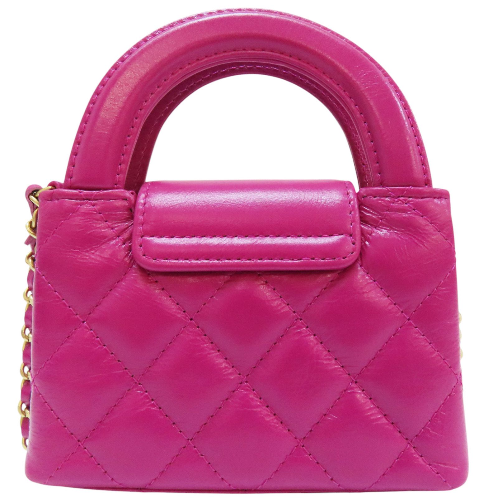 Chanel Matelasse Shoulder Handbag Calfskin Pink Gold Metal