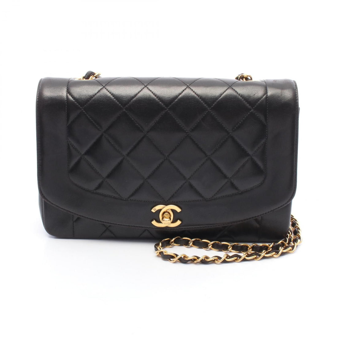 Chanel Black Matelasse Diana Flap Shoulder Bag Lambskin (sheep Leather) A 01165