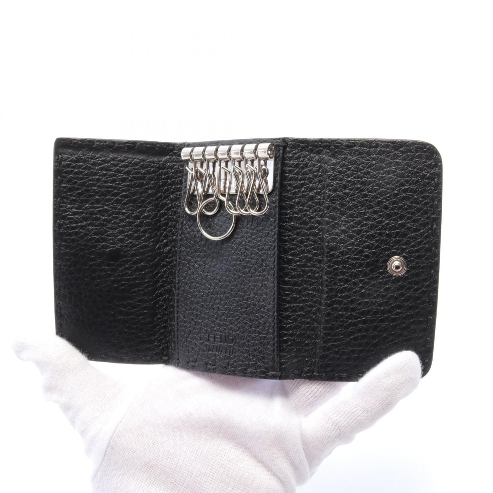 Fendi Selleria Key Holder Black Leather 7ap 011