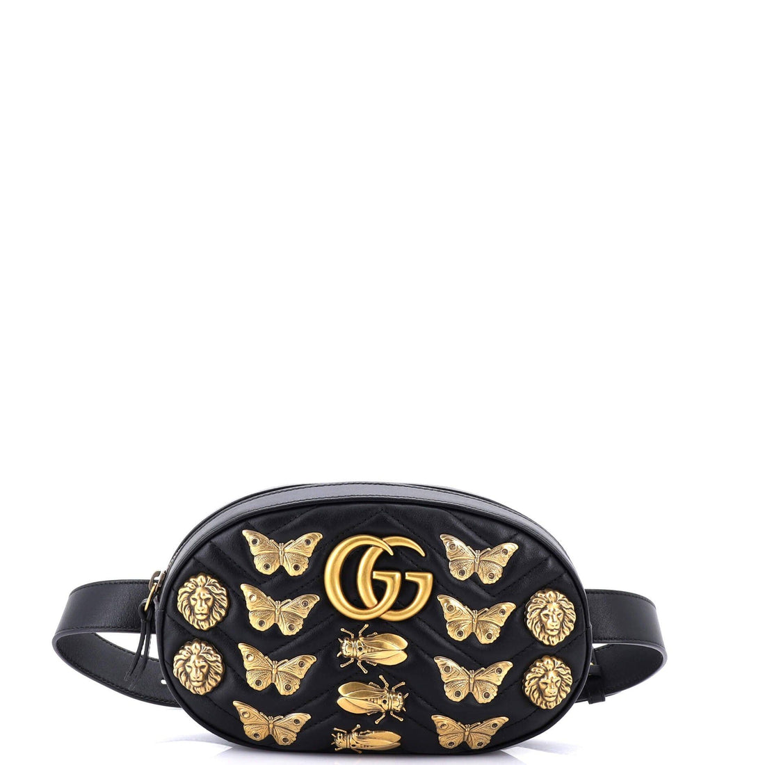 Gucci Calfskin Matelasse Animal Studs GG Marmont Belt Bag