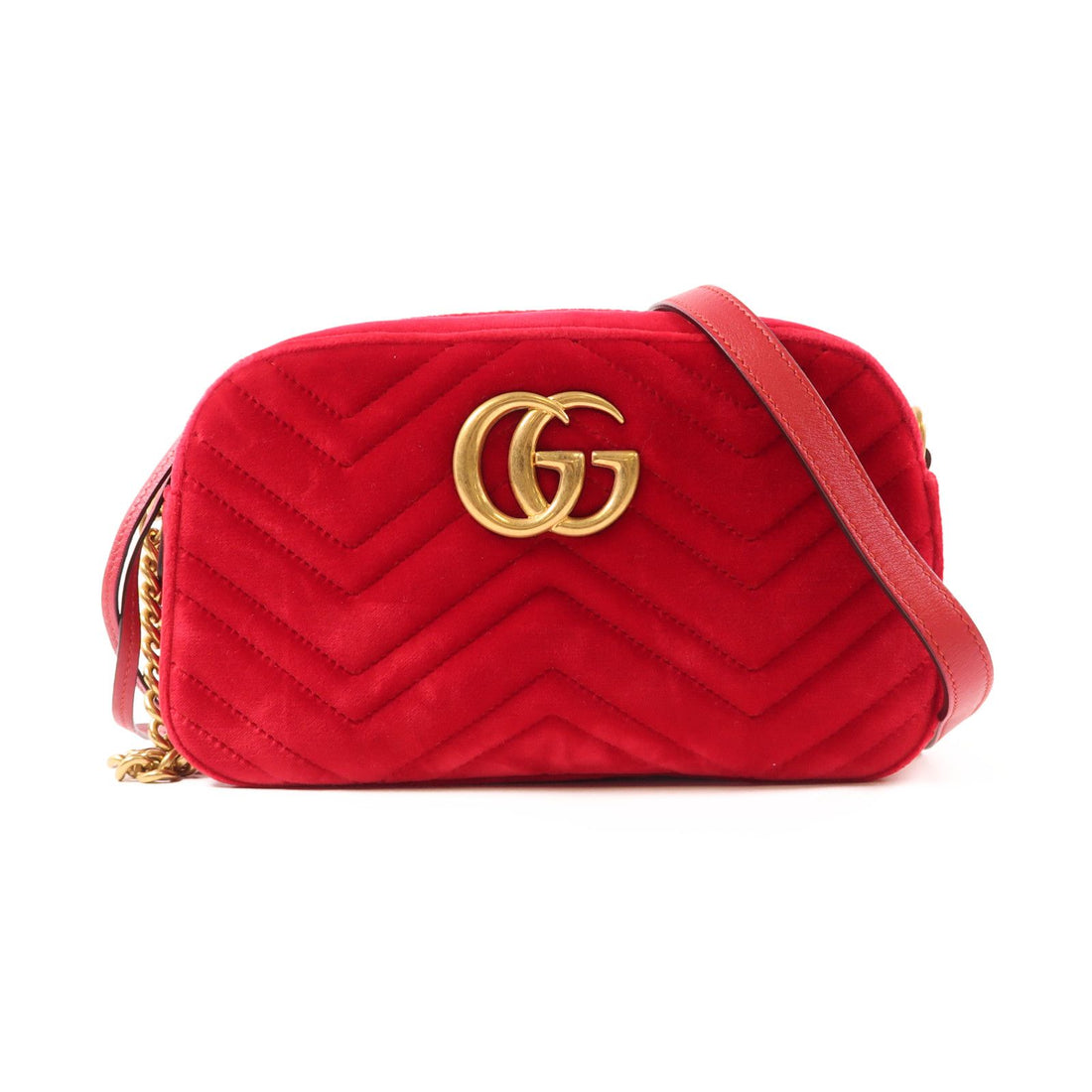 Gucci Velvet Matelasse Small GG Marmont Chain Shoulder Bag