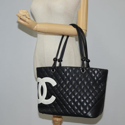 Chanel Cambon Line Matelasse Tote Bag Leather Black Silver Cc Auth
