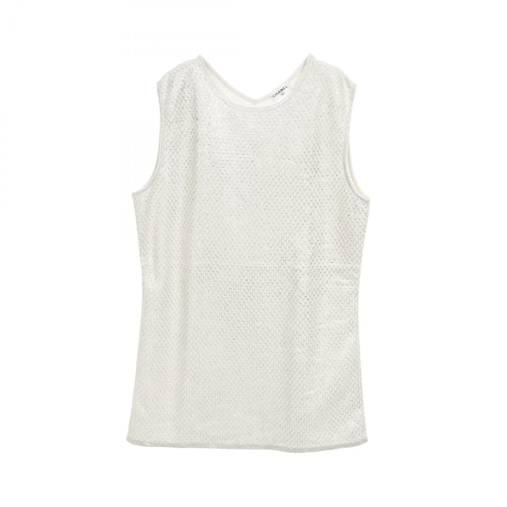 Chanel Gray Silver Tank Top Knit Cotton Fabric P 35700k 02085