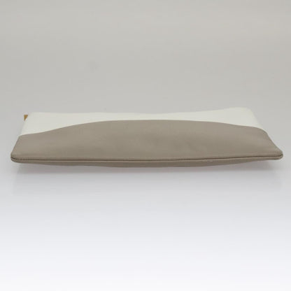 Celine Clutch Bag Leather Gray White Auth