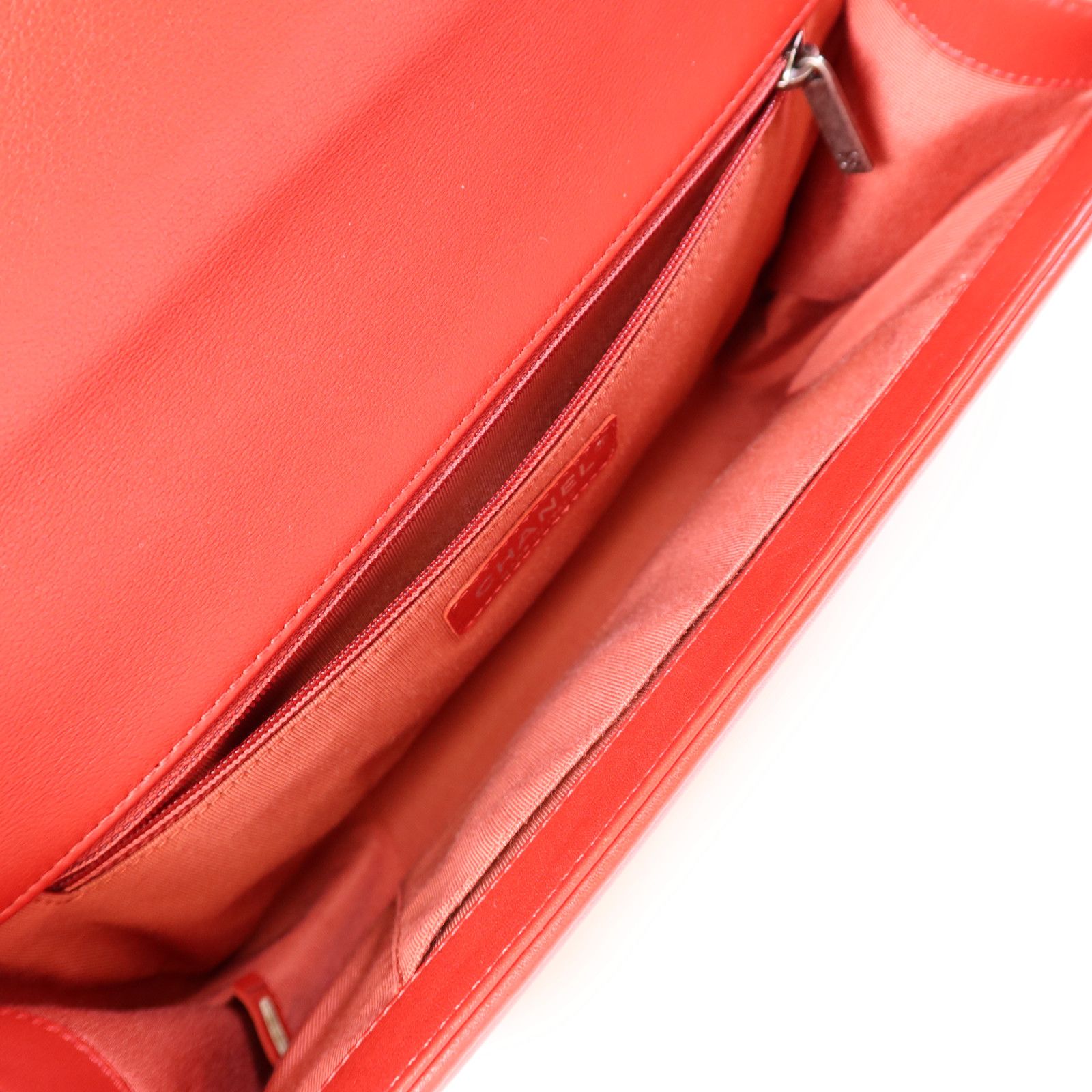 Chanel Red Leather Boy 28 Silver Crosshair Shoulder Bag Leather