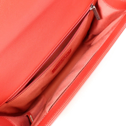 Chanel Red Leather Boy 28 Silver Crosshair Shoulder Bag Leather