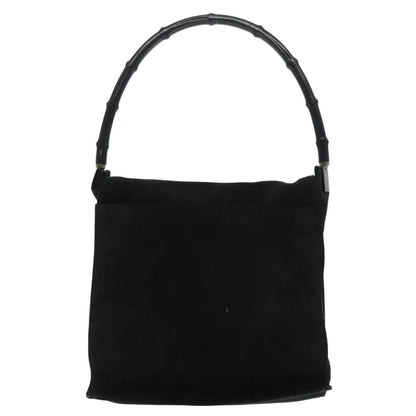 Gucci Bamboo Shoulder Bag Suede Black Silver 001 3243 Auth