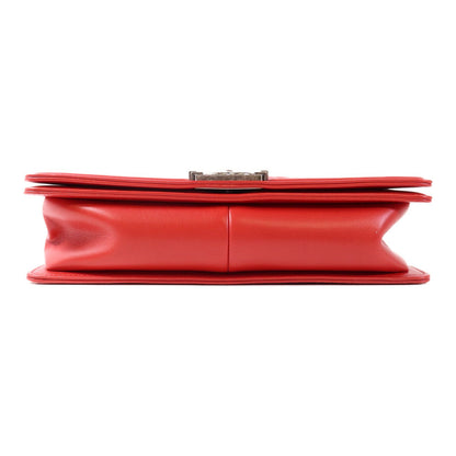 Chanel Red Leather Boy 28 Silver Crosshair Shoulder Bag Leather