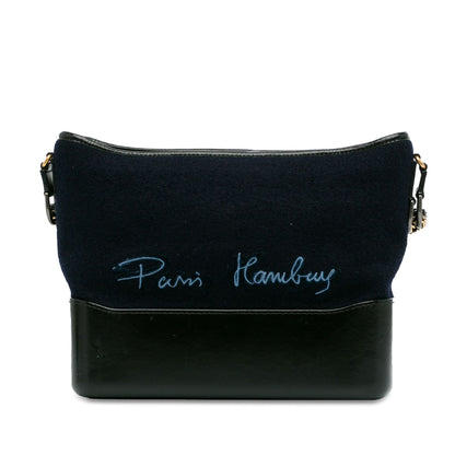 Chanel Medium Wool Paris-hamburg Embroidered Gabrielle Crossbody Blue