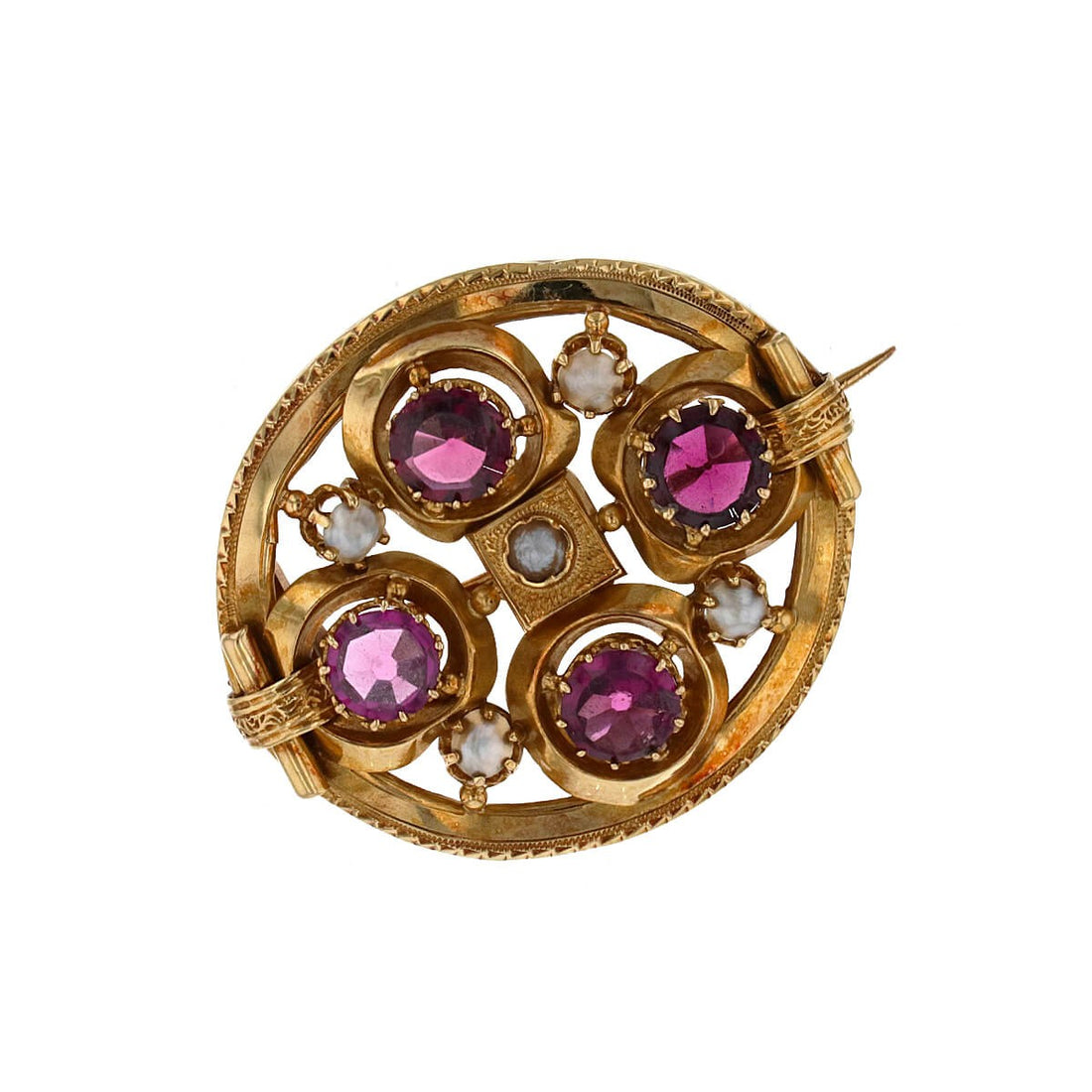 Garnets, pearls and gold brooch