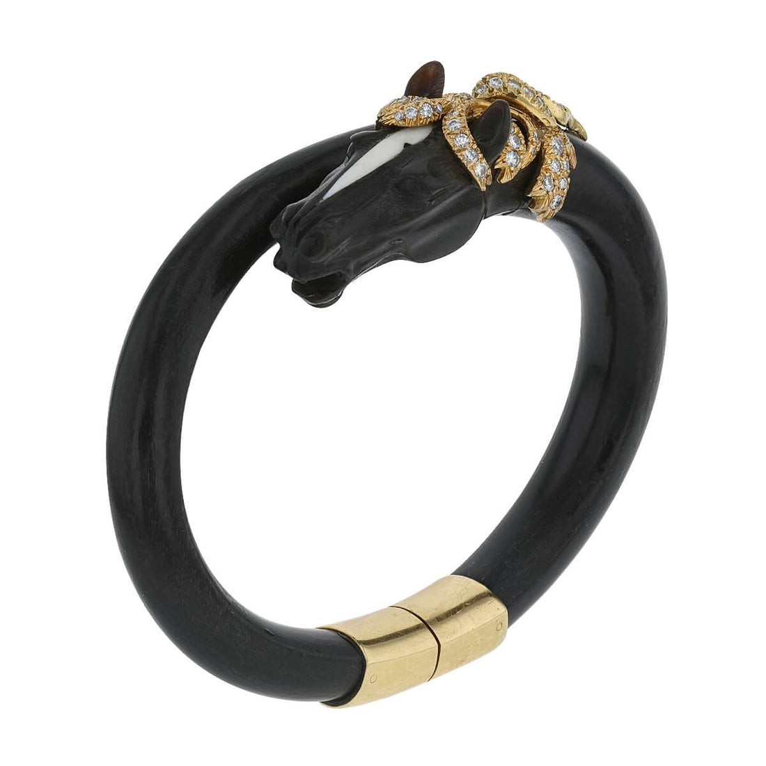 Gay Freres ebony wood, diamonds and gold bracelet