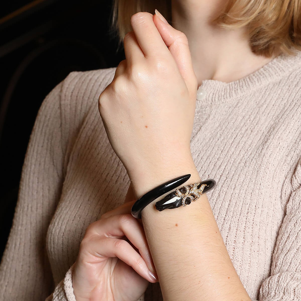 Gay Freres ebony wood, diamonds and gold bracelet