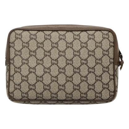 Gucci Gg Plus Supreme Clutch Bag Pvc Beige Brown Auth