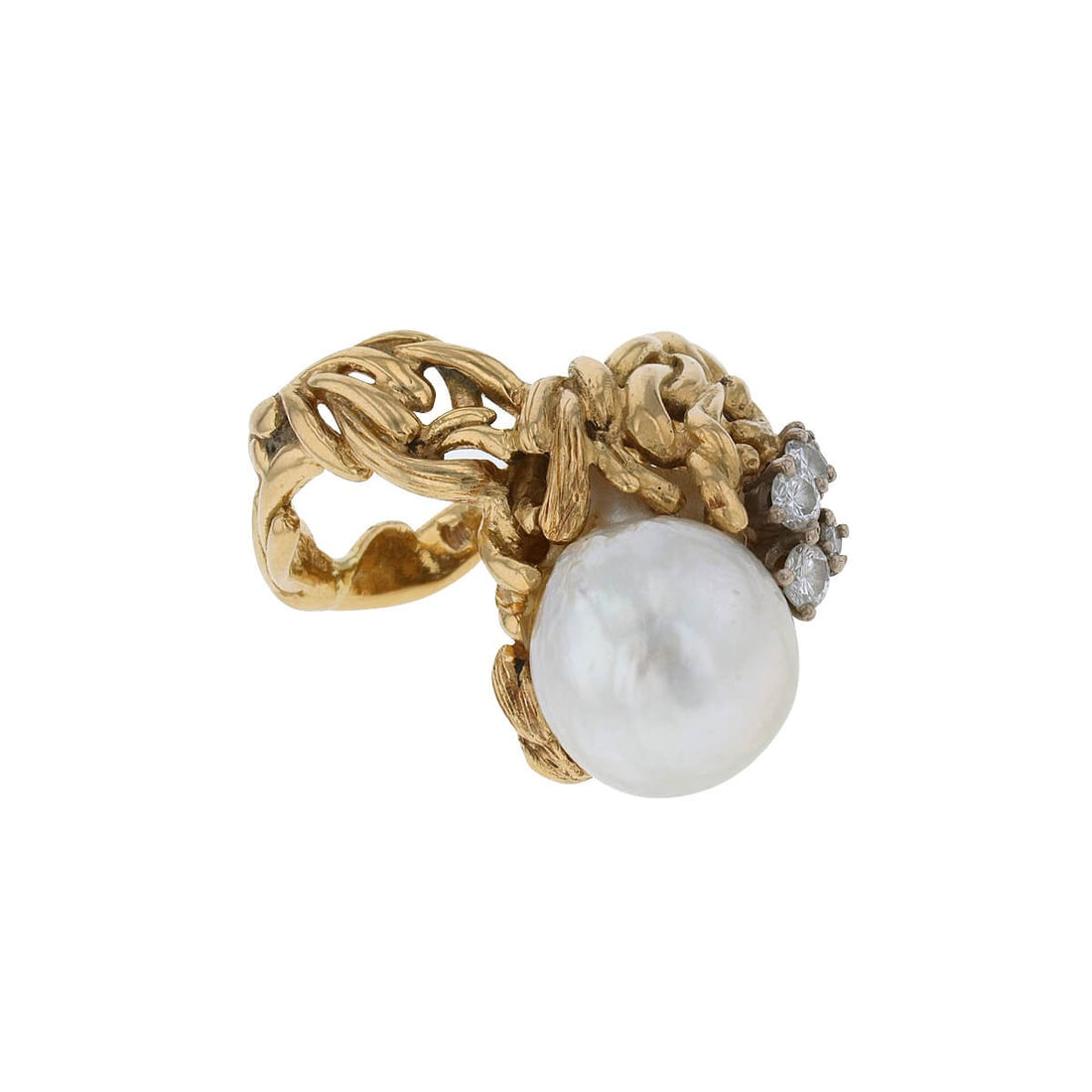 Gilbert Albert cultured pearl, diamonds and gold ring