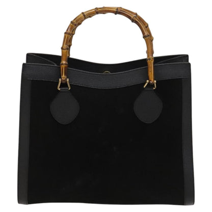 Gucci Bamboo Hand Bag Suede Black Gold 02 123 0260 Auth