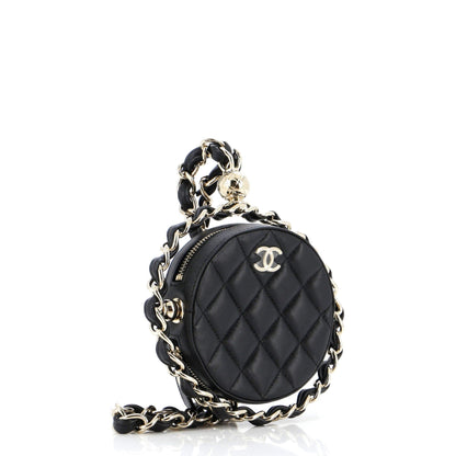 Chanel Frame Chain Around Round Clutch With Chain Quilted Lambskin Mini