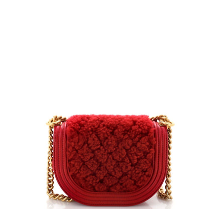 Chanel Boy Curved Messenger Bag Shearling With Leather Small