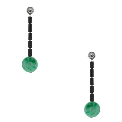 Gold, diamonds, onyx and jade earrings
