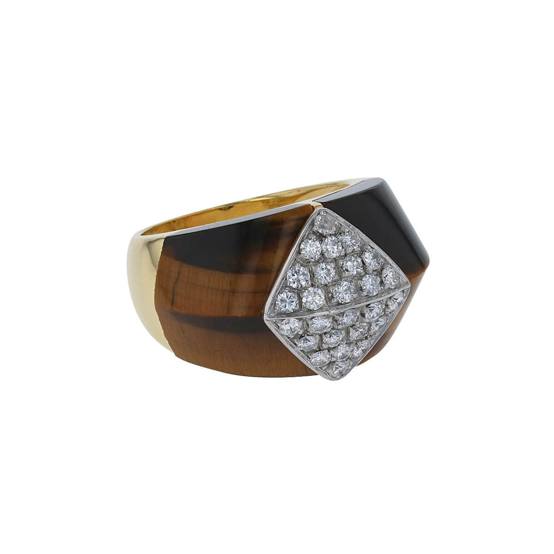 Gold, tiger eye and diamonds ring
