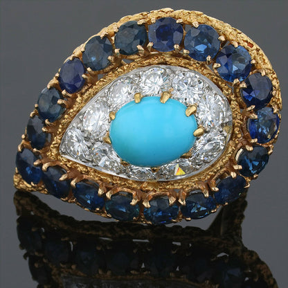 Gold, turquoise, sapphires and diamonds ring