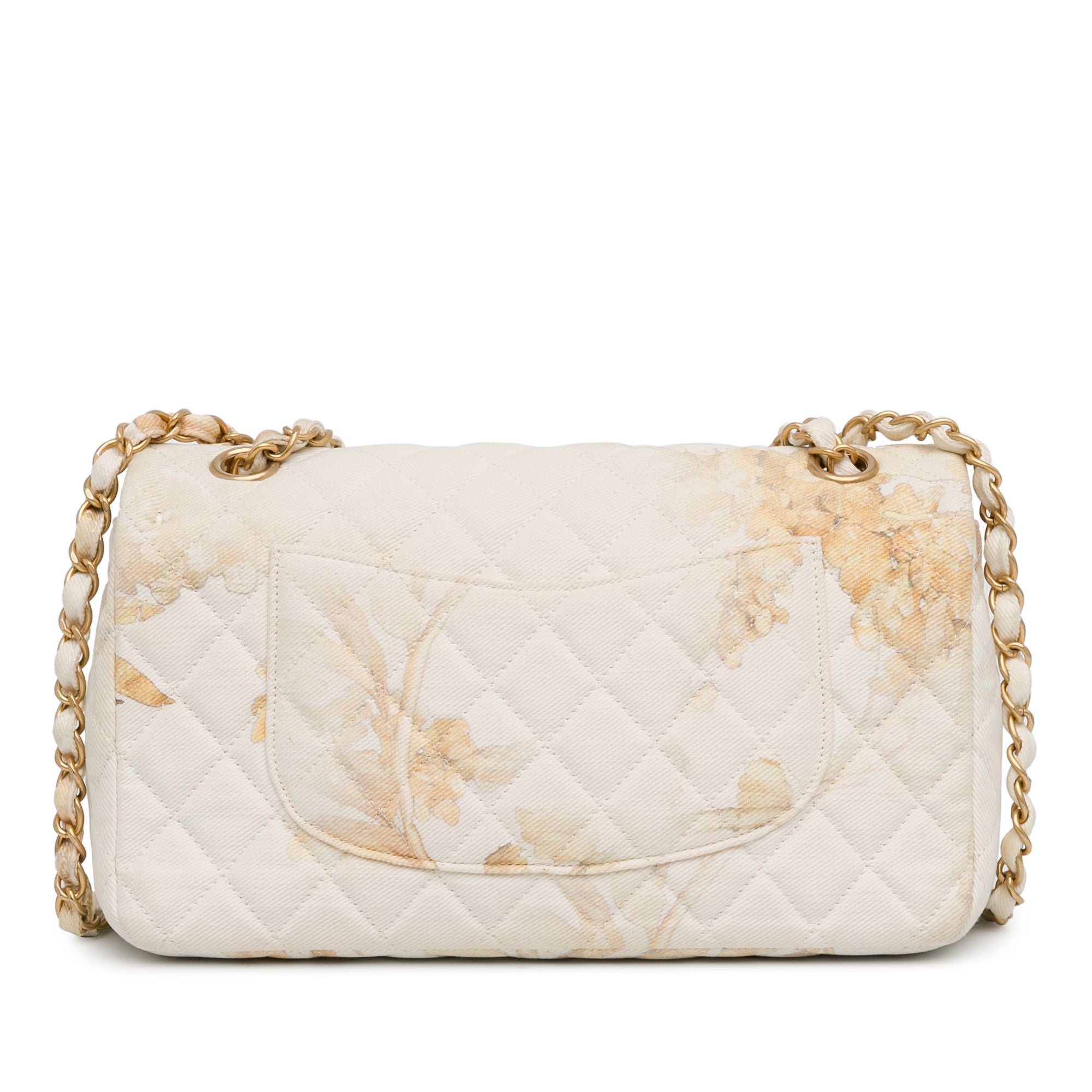 Chanel Medium Classic Printed Denim Floral Double Flap Brown