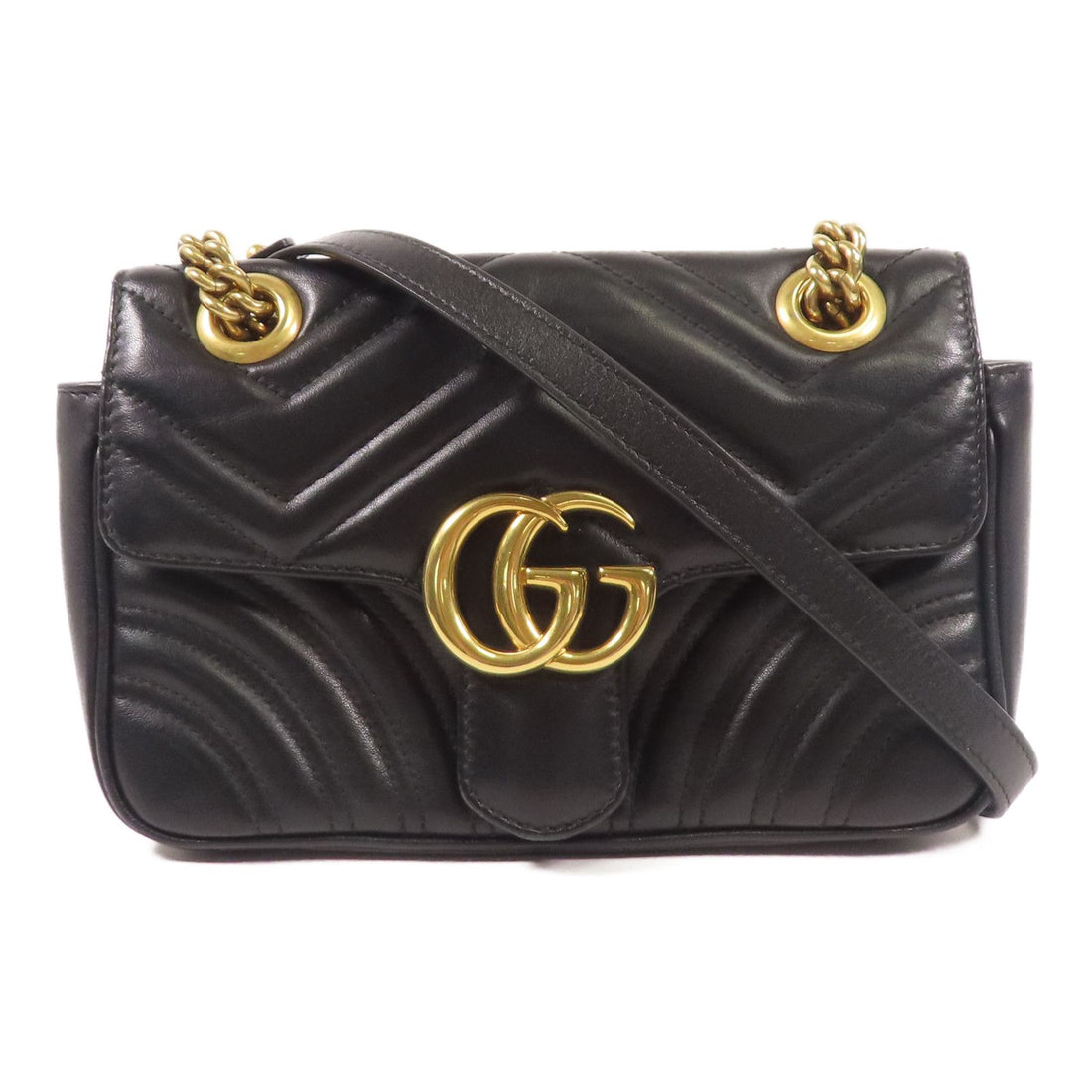 Gucci Cowhide Leather Gg Marmont Mini Golden Cross Shoulder Bag Black Calfskin (cowhide) 446744