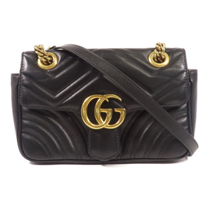 Gucci Cowhide Leather Gg Marmont Mini Golden Cross Shoulder Bag Black Calfskin (cowhide) 446744