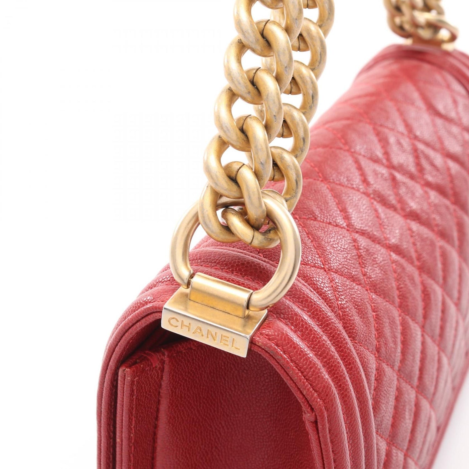 Chanel Red Boy Shoulder Bag Leather Grained Calfskin A 67086
