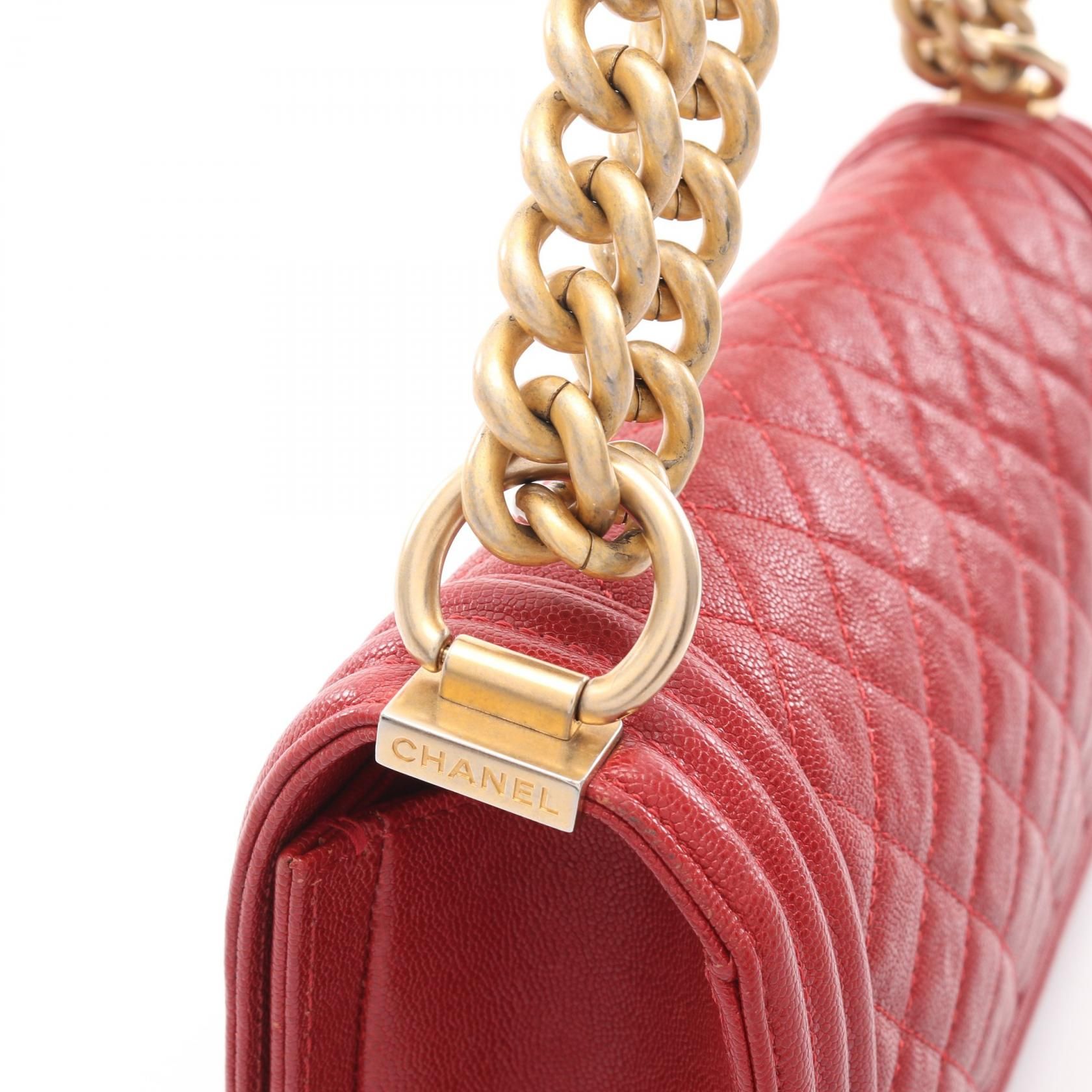 Chanel Red Boy Shoulder Bag Leather Grained Calfskin A 67086
