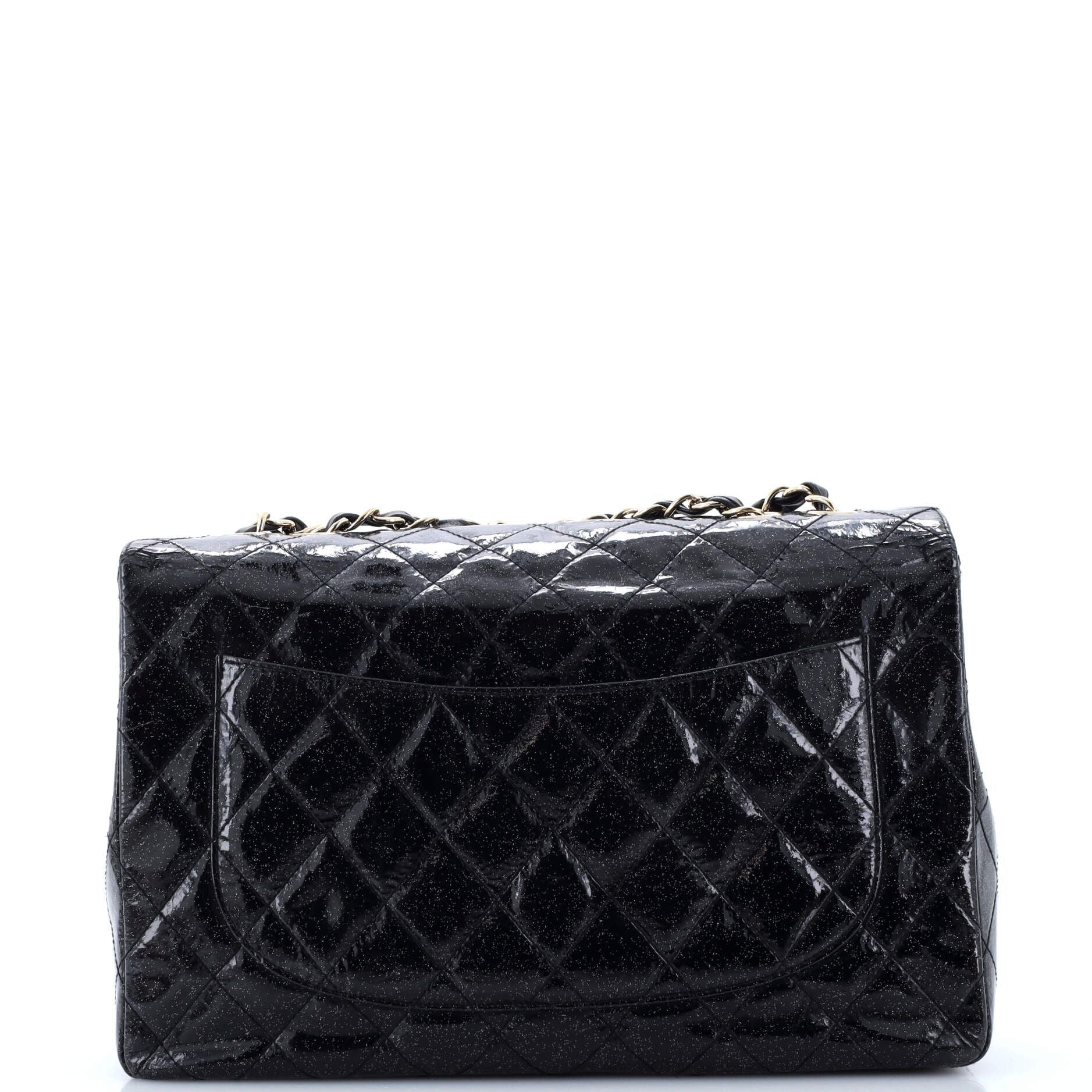 Chanel Vintage Classic Single Flap Bag Quilted Glitter Patent Jumbo