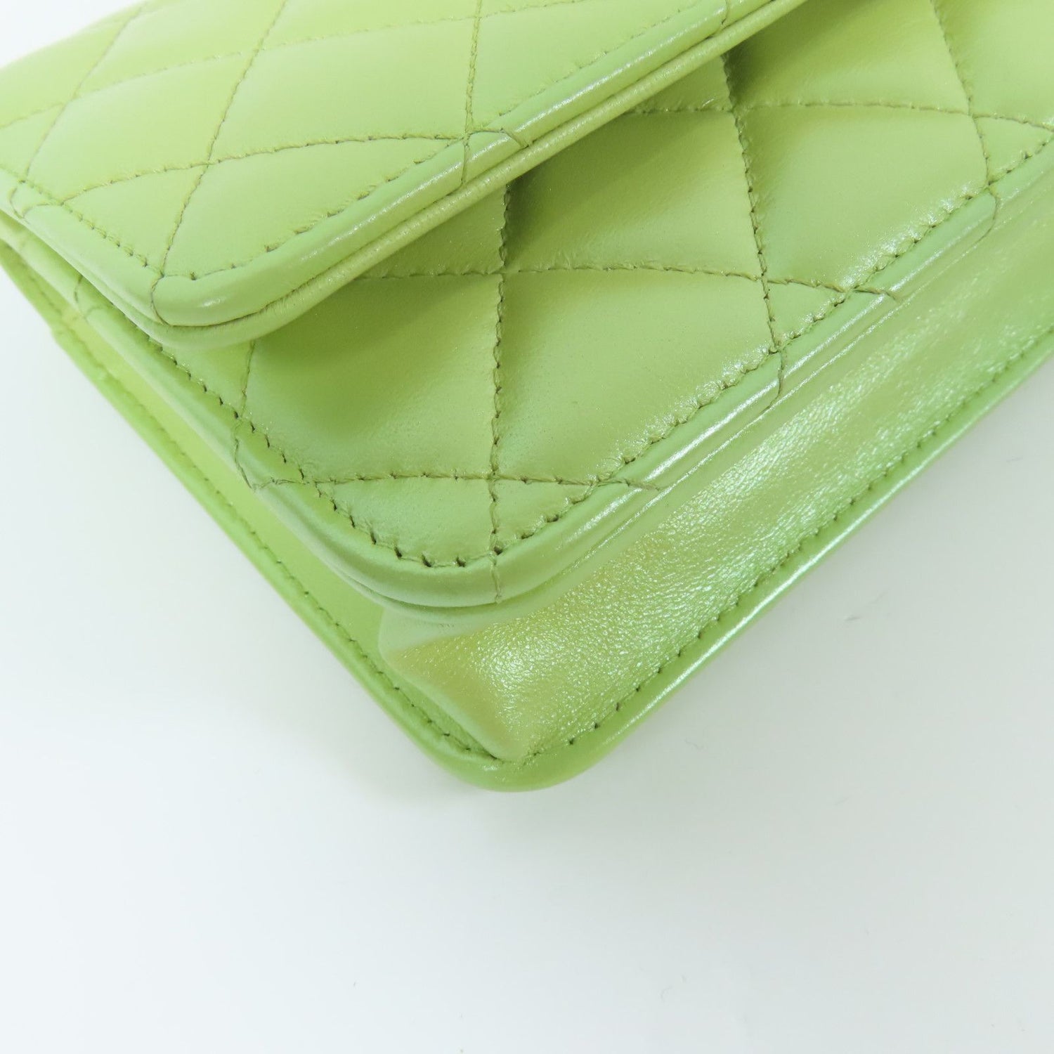 Chanel Green Cowhide Leather Woc Wallet On Chain Golden Cross Shoulder Back Bag Calfskin (cowhide) Ap 31