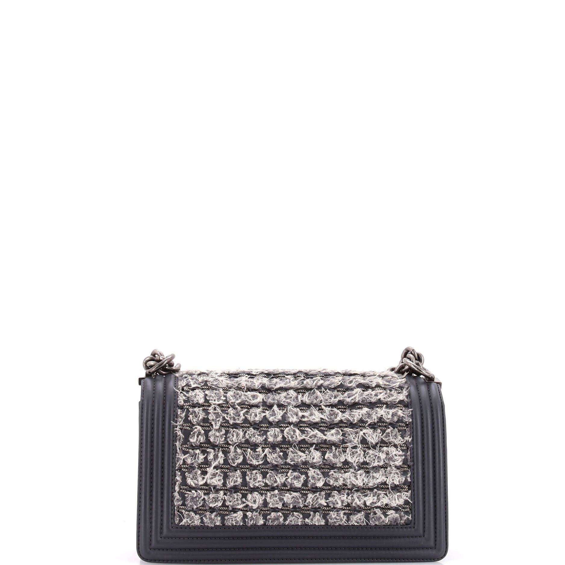 Chanel Boy Flap Bag Braided Tweed Old Medium