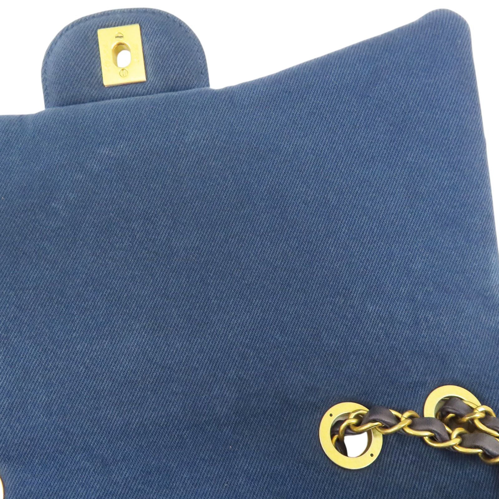 Chanel Coco Shoulder Handbag Blue Chevron Quilted Denim