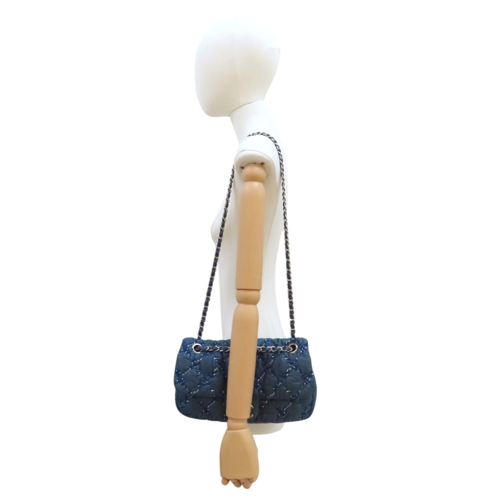 Chanel Matelasse Coco Mark Shoulder Bag Nylon Blue (discoloration)