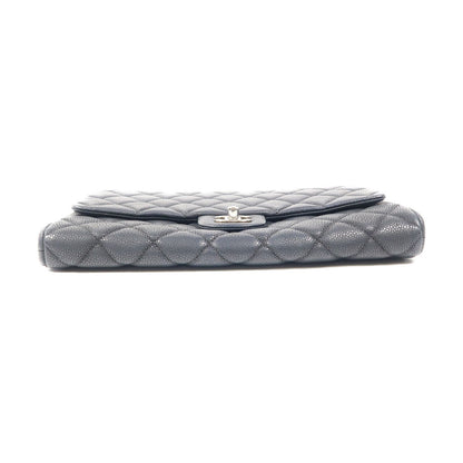 Chanel Black Cowhide Leather Clutch With Chain Silver Cross Shoulder Back Bag Calfskin (cowhide)