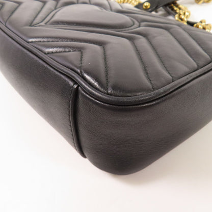 Gucci Cowhide Leather Gg Marmont Mini Golden Cross Shoulder Bag Black Calfskin (cowhide) 446744