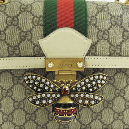 Gucci GG Supreme Monogram Small Queen Margaret Top Handle Bag Beige White