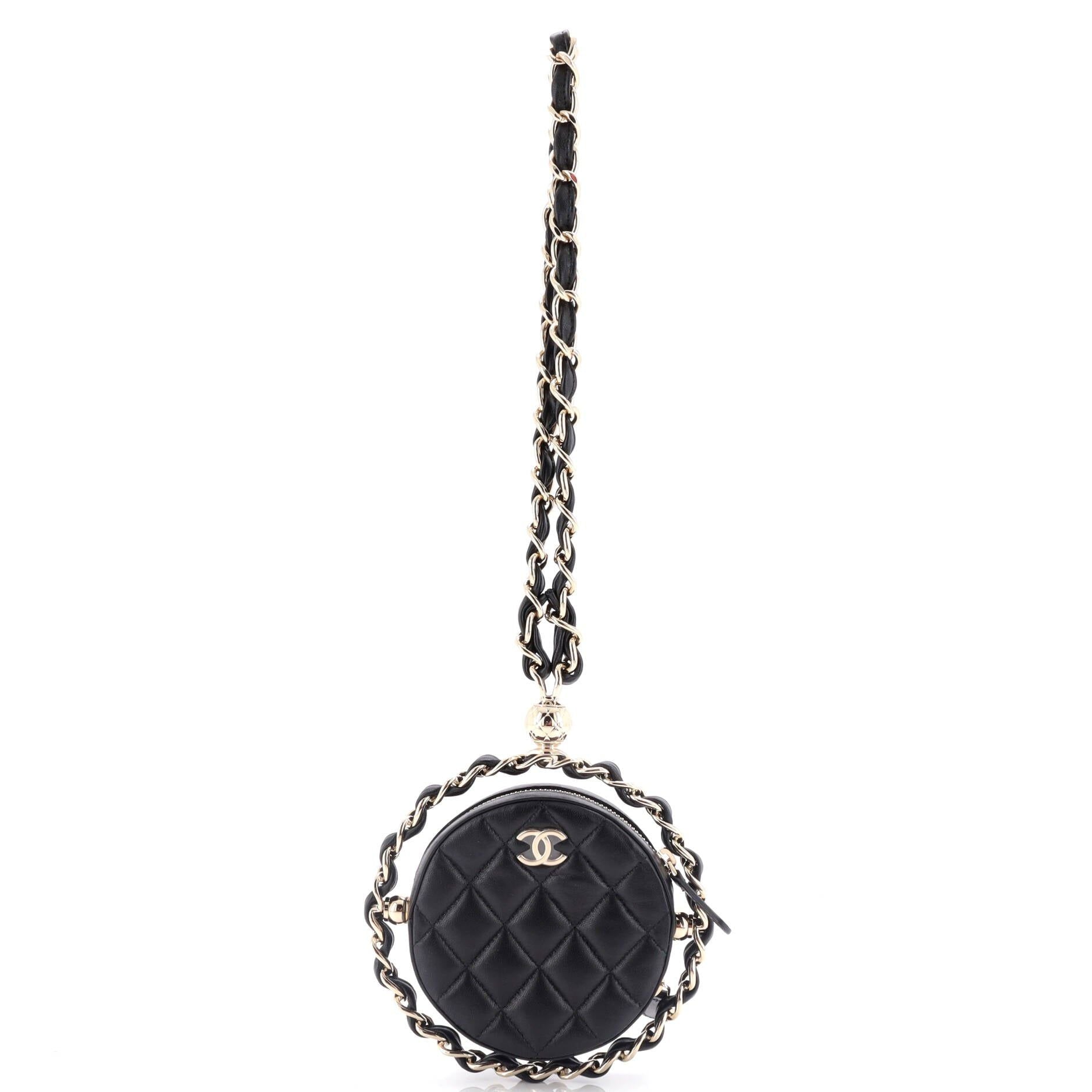 Chanel Frame Chain Around Round Clutch With Chain Quilted Lambskin Mini