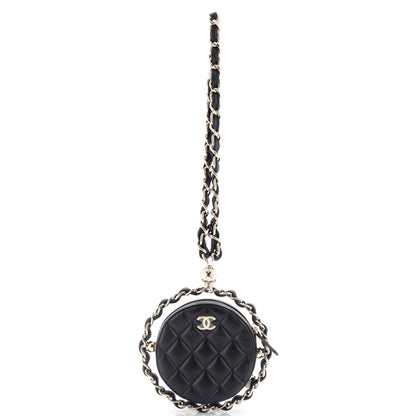Chanel Frame Chain Around Round Clutch With Chain Quilted Lambskin Mini