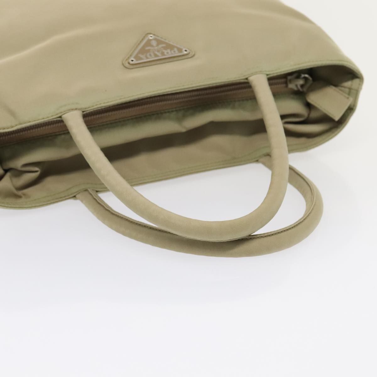 Prada Hand Bag Nylon Beige Silver Auth