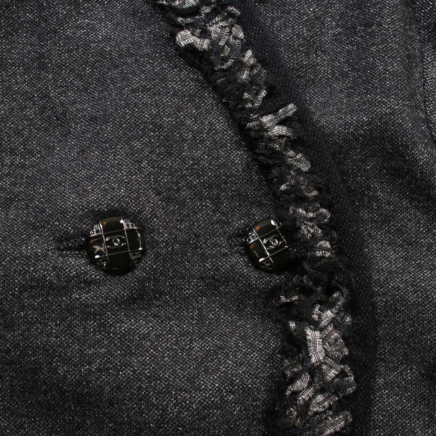 Chanel Coco Mark Button Cardigan P 39255k 02769 Cashmere Gray Black 