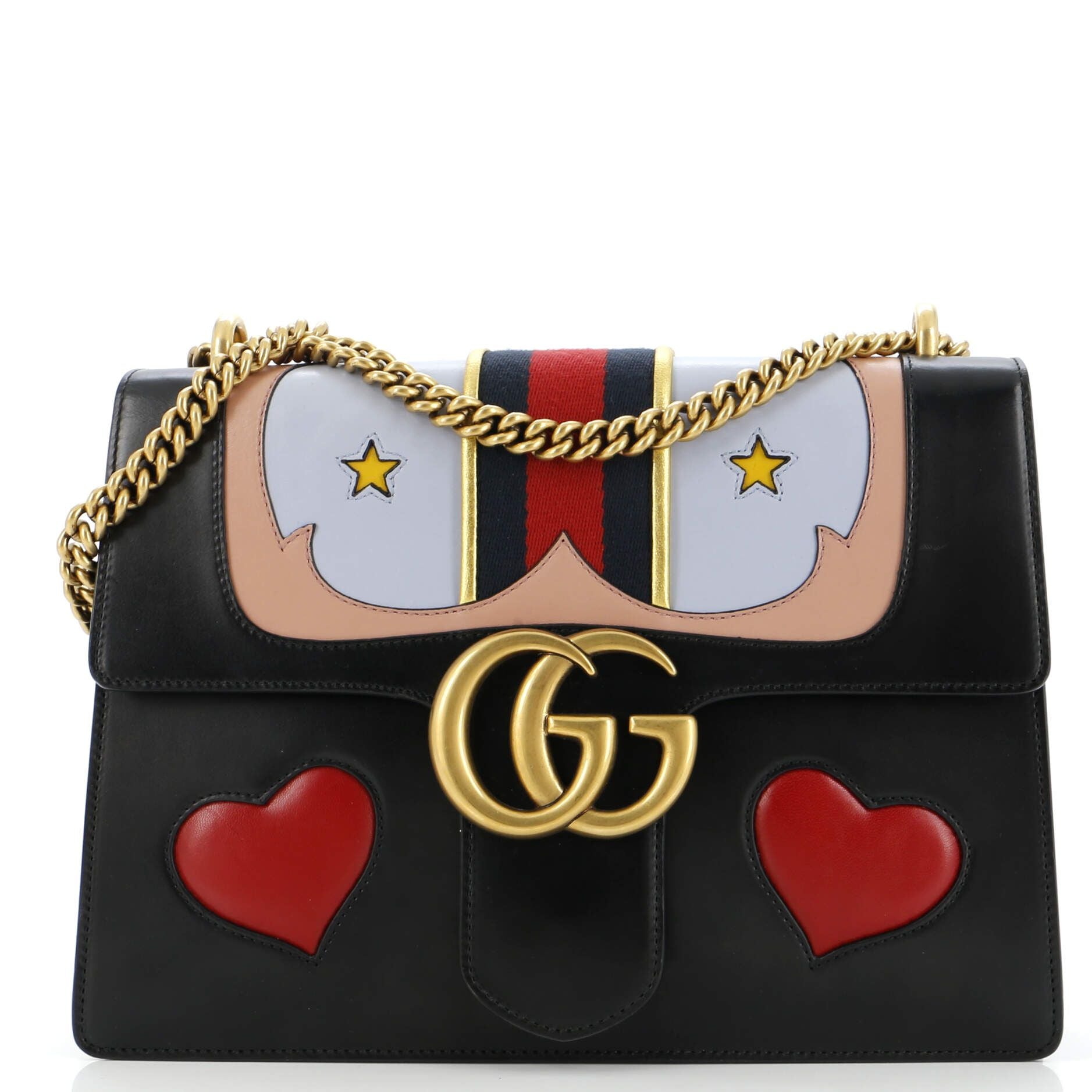Gucci Web Heart Gg Marmont Chain Shoulder Bag Leather Medium